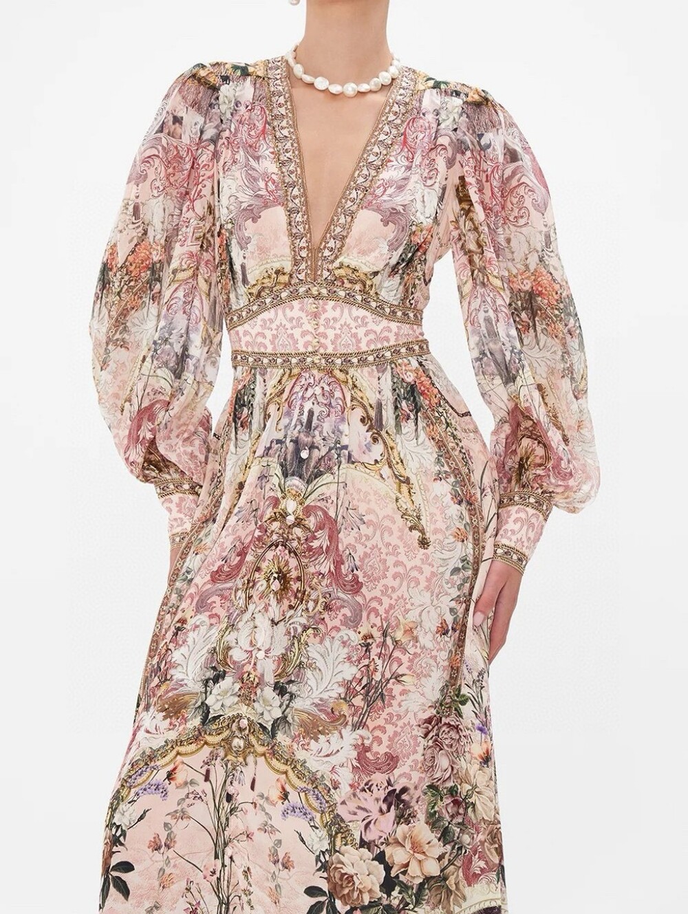 Camilla shaped waistband dress with gathered sleeves In Kissed By The Prince - Picture 4 of 16